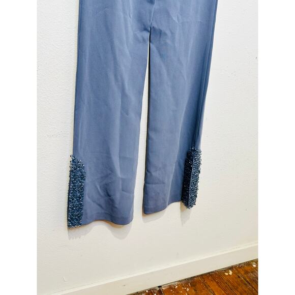 NWT CINQ Á SEPT Slate Blue Beaded Embellished Split Seam Kayden Pant Size 0 - Picture 6 of 12